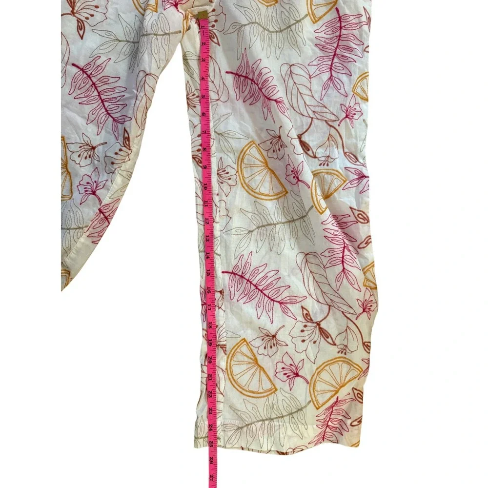 J. Crew Citrus Embroidered Cotton Wide Leg Pants White Orange Pink AW32876